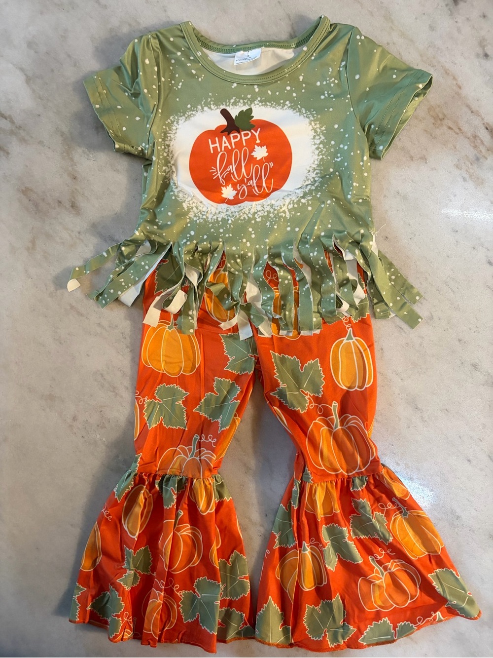 Happy Fall Olive & Orange Pumpkin Fringe Kids Costume Set